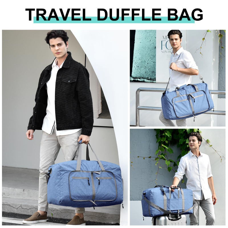 Dimayar 40L Travel Duffle Bag for Men Women - Foldable Duffel Bag with Shoes Compartment - Overnight Bags Waterproof & Tear Resistant(Blue) - Image 5